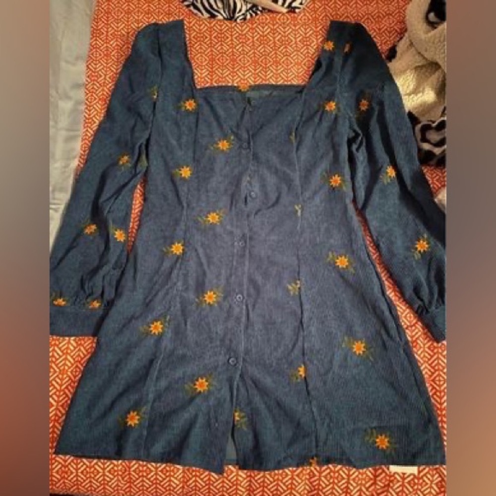Blue retro sunflower dress CIDER